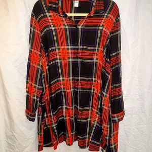 Flannel ON Button Down Dress Large